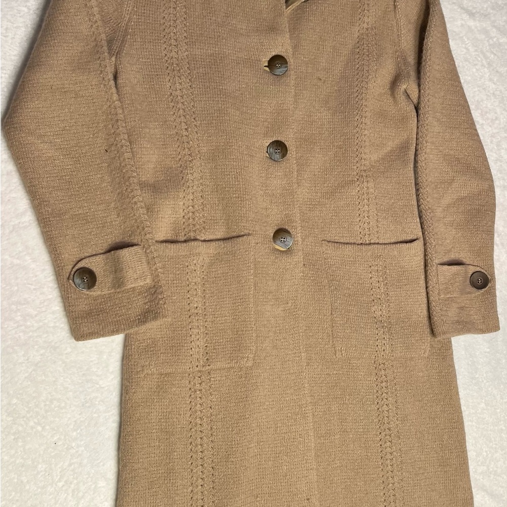 Talbots Petites 100% Alpaca Camel Tan Knit Button Front Coatigan Cardigan